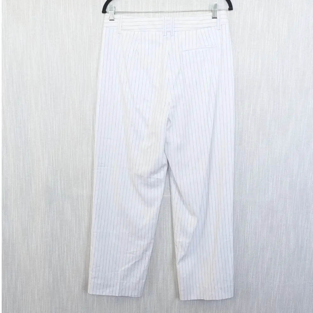 J.Crew Pleated Tapered Pant in Pinstripe Linen-Viscose Blend CN780 Womens 6 NWT